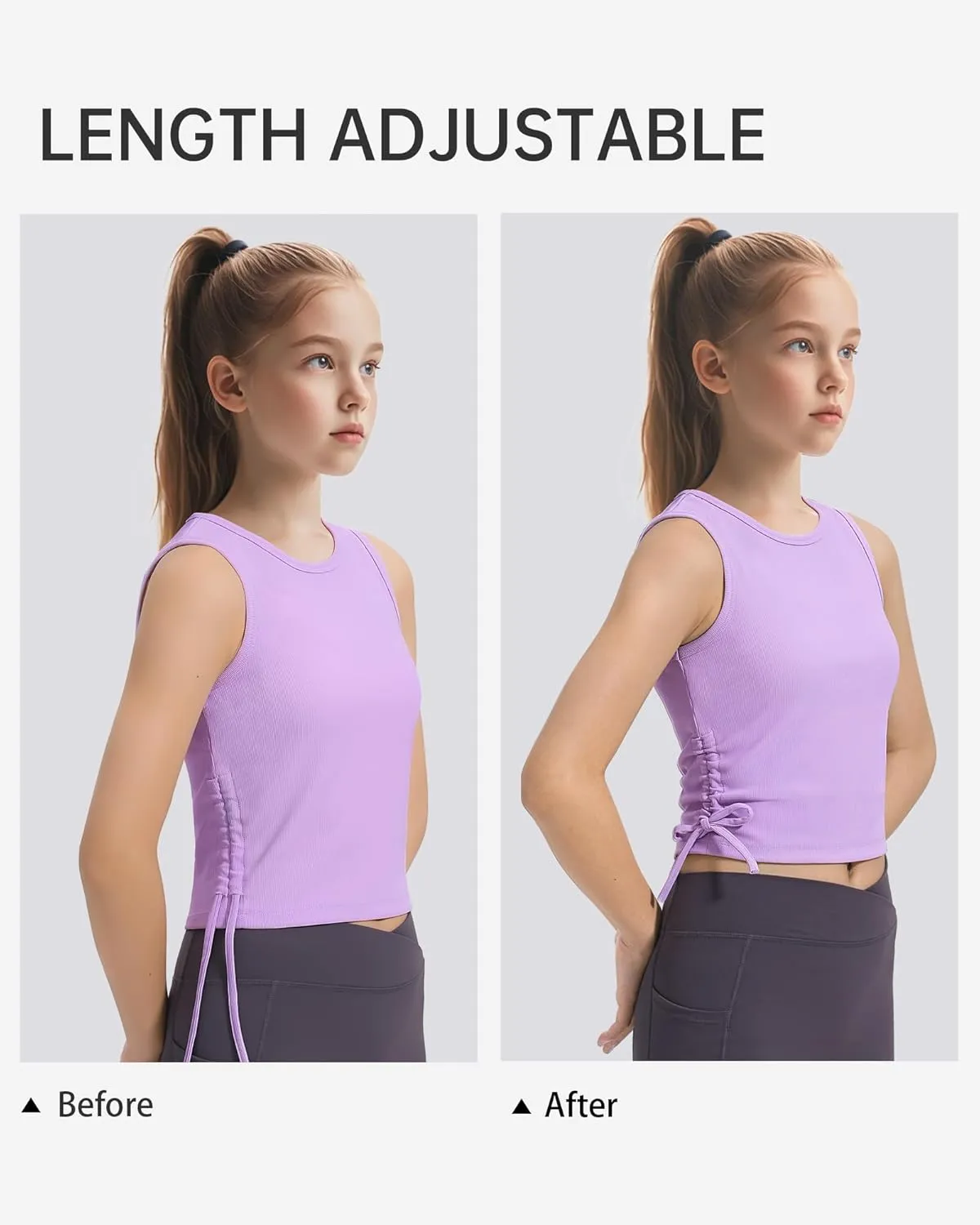 HASMES Girls Tank Tops Ribbed Knit Sleeveless Crop Tops for Kids Round Neck Dance Tops 5-14Y