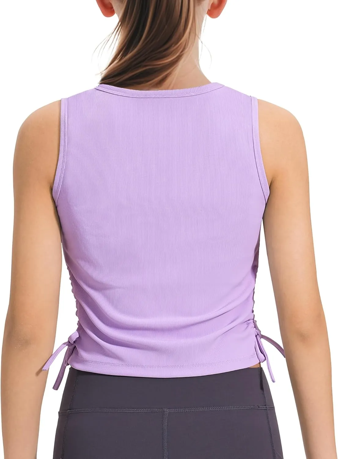 HASMES Girls Tank Tops Ribbed Knit Sleeveless Crop Tops for Kids Round Neck Dance Tops 5-14Y