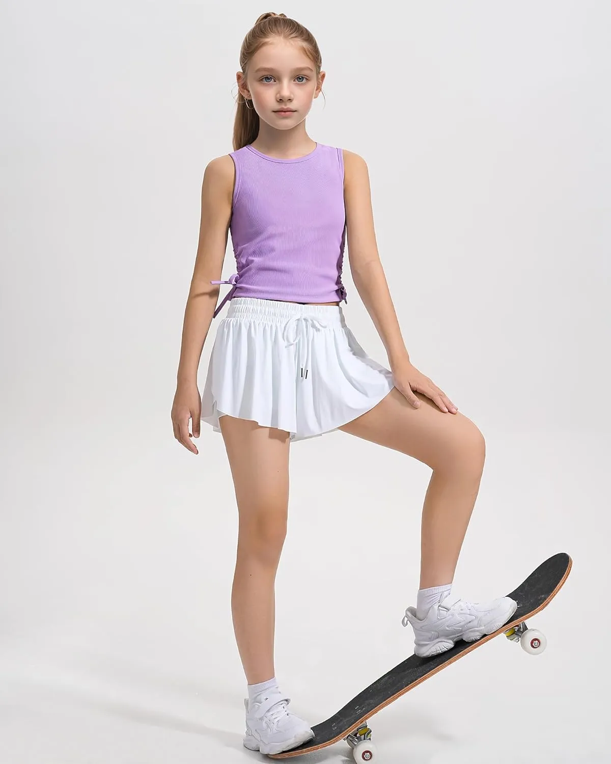 HASMES Girls Tank Tops Ribbed Knit Sleeveless Crop Tops for Kids Round Neck Dance Tops 5-14Y