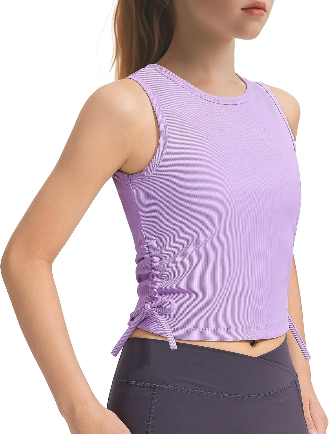 HASMES Girls Tank Tops Ribbed Knit Sleeveless Crop Tops for Kids Round Neck Dance Tops 5-14Y