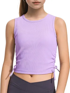 HASMES Girls Tank Tops Ribbed Knit Sleeveless Crop Tops for Kids Round Neck Dance Tops 5-14Y