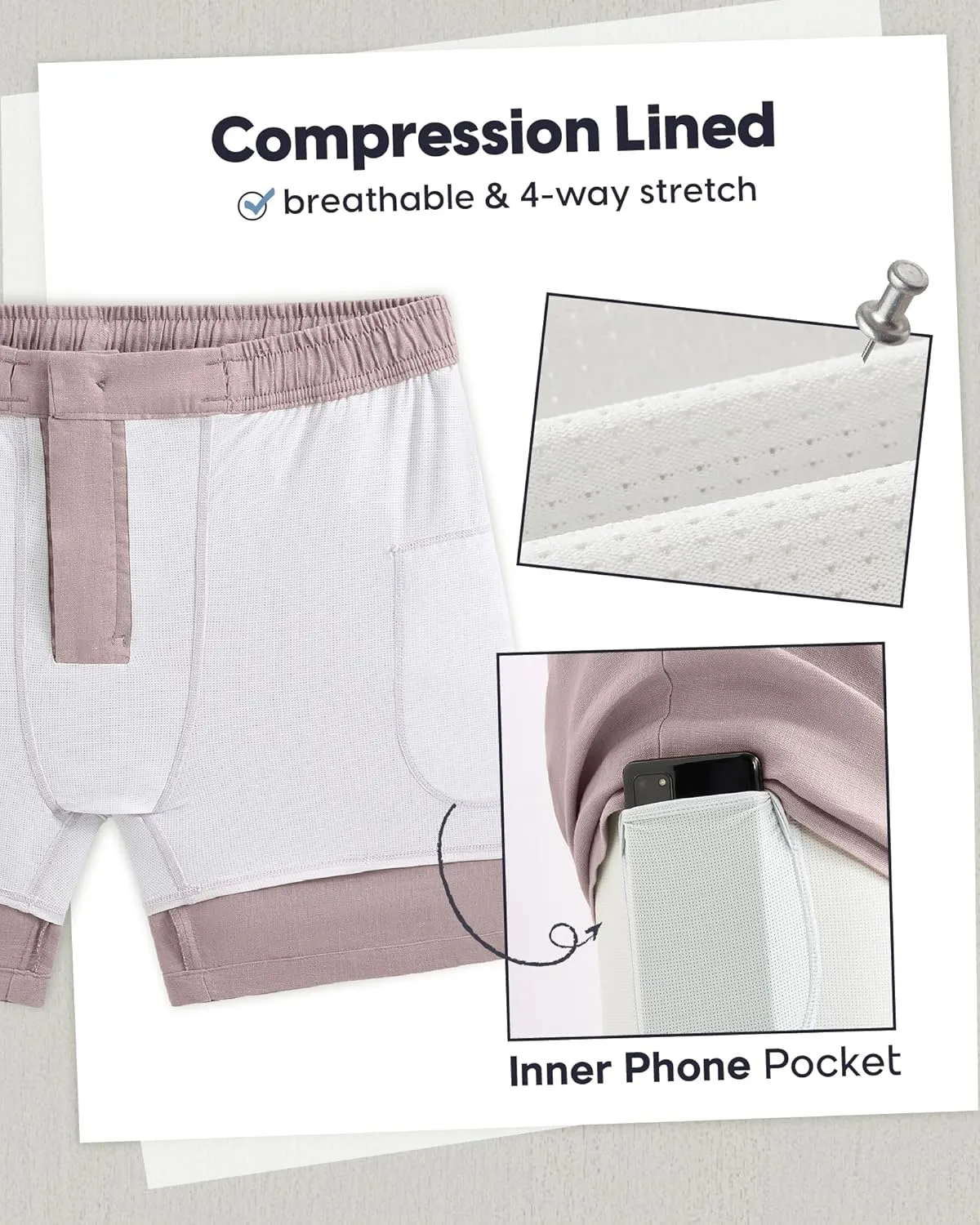 maamgic Mens Casual Linen Shorts 5/7 Inch Elastic Waist Drawstring Summer 2 in 1 Beach Shorts with Pockets