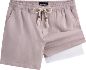 maamgic Mens Casual Linen Shorts 5/7 Inch Elastic Waist Drawstring Summer 2 in 1 Beach Shorts with Pockets