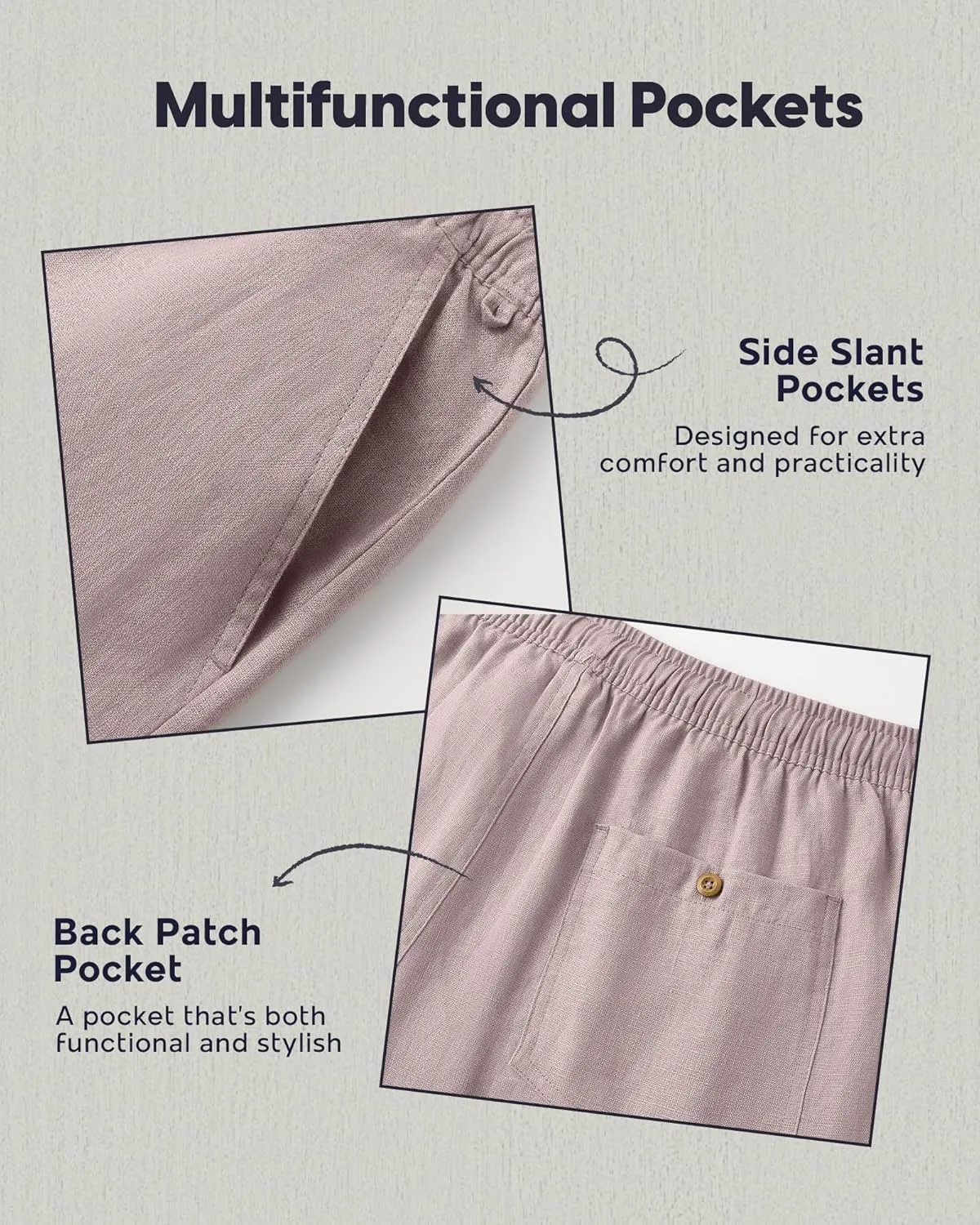 maamgic Mens Casual Linen Shorts 5/7 Inch Elastic Waist Drawstring Summer 2 in 1 Beach Shorts with Pockets
