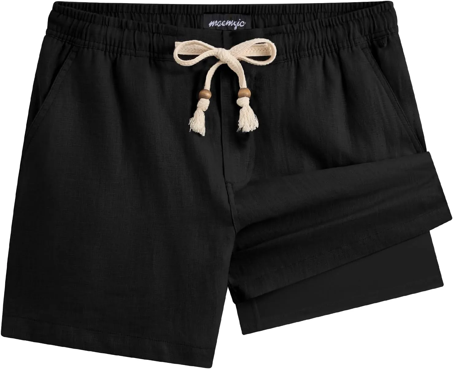 maamgic Mens Casual Linen Shorts 5/7 Inch Elastic Waist Drawstring Summer 2 in 1 Beach Shorts with Pockets
