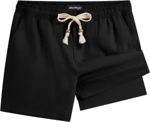 maamgic Mens Casual Linen Shorts 5/7 Inch Elastic Waist Drawstring Summer 2 in 1 Beach Shorts with Pockets