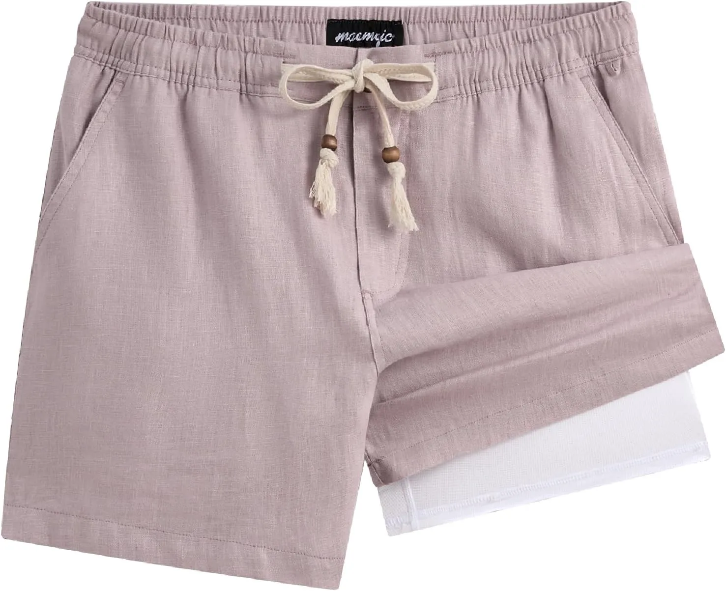 maamgic Mens Casual Linen Shorts 5/7 Inch Elastic Waist Drawstring Summer 2 in 1 Beach Shorts with Pockets