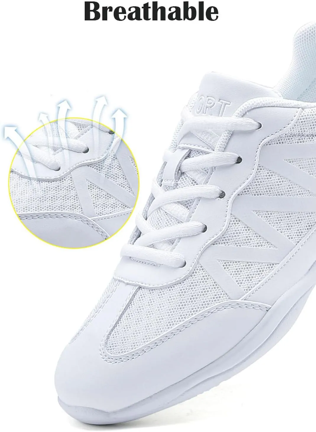 SECHRITE Girls White Cheerleading Cheer Shoes Womens Dance Sneakers Athletic Training Tennis Breathable Competition Walking Shoes