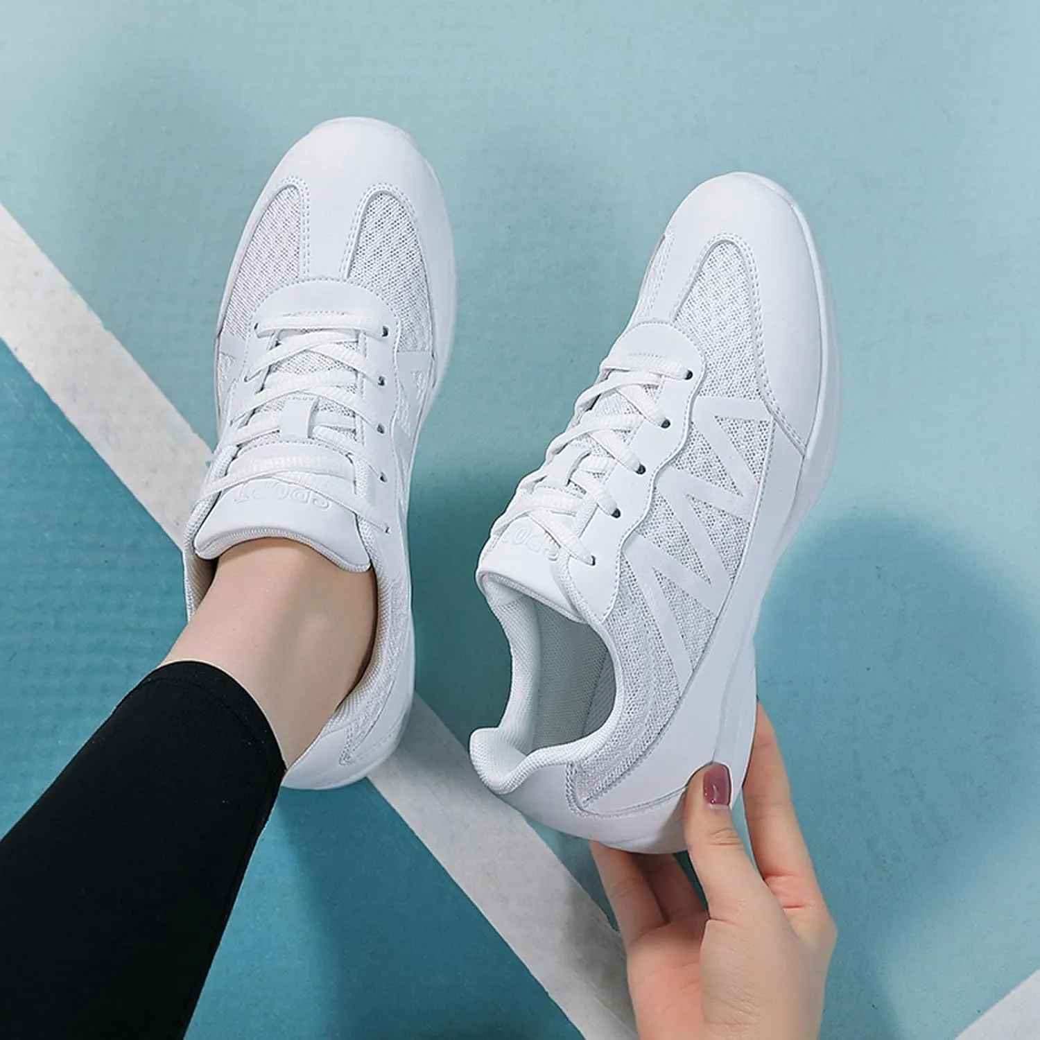 SECHRITE Girls White Cheerleading Cheer Shoes Womens Dance Sneakers Athletic Training Tennis Breathable Competition Walking Shoes