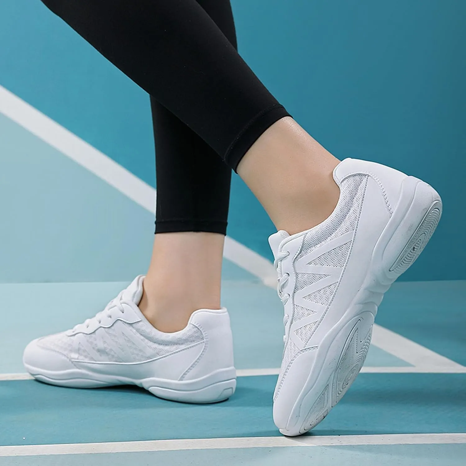 SECHRITE Girls White Cheerleading Cheer Shoes Womens Dance Sneakers Athletic Training Tennis Breathable Competition Walking Shoes