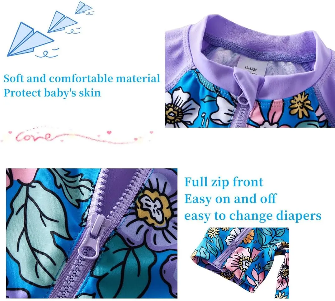 UMELOK Baby Girls' One Piece Swimsuit Full Zip UPF 50  Sun Protection Swimwear Rash Guard Swim Suit