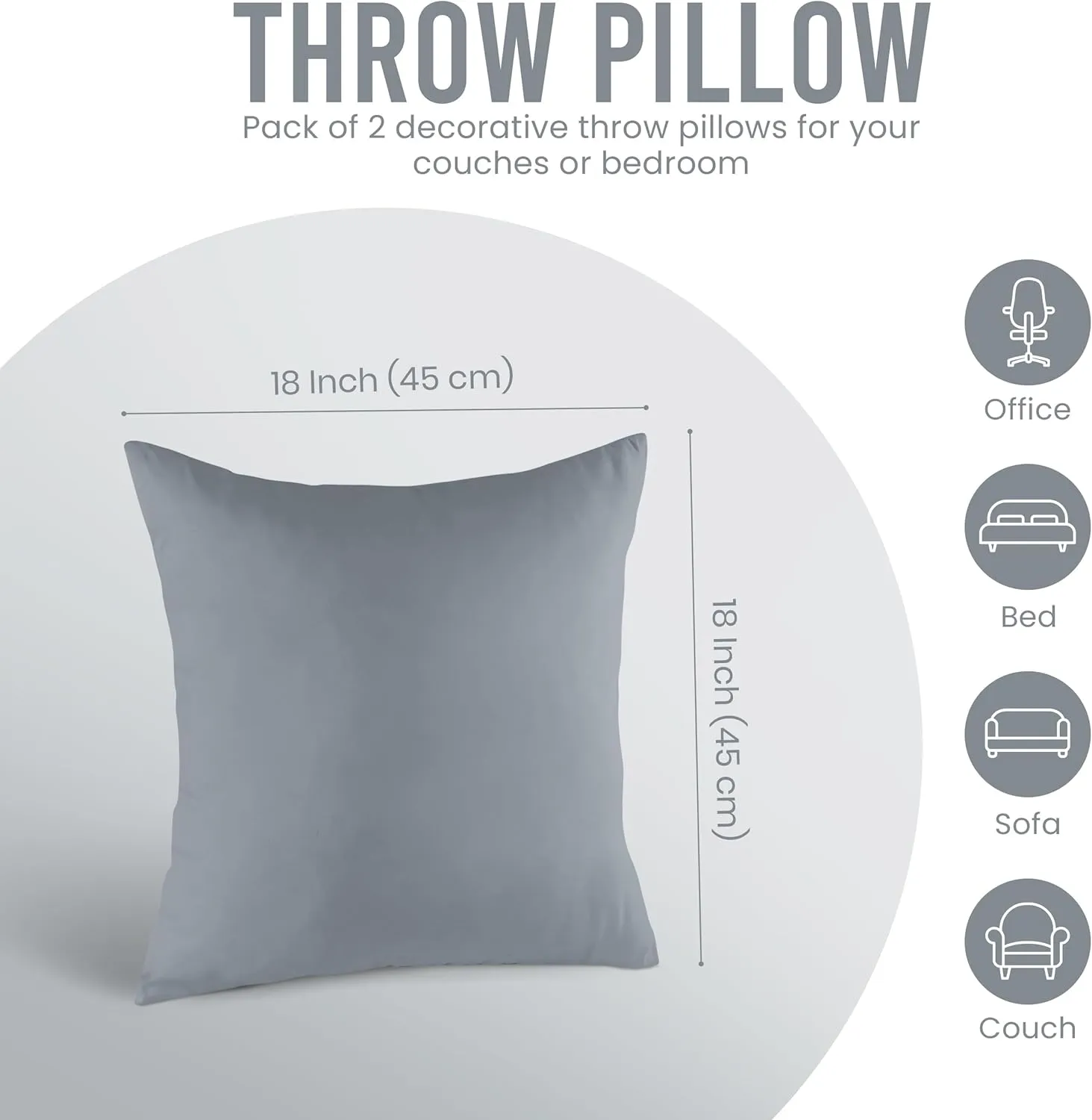 Utopia Bedding Throw Pillows Insert (Pack of 2, Grey) - 18 x 18 Inches Bed and Couch Pillows - Indoor Decorative Pillow